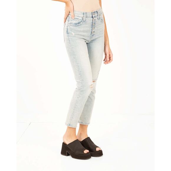 MOTHER The Pixie Tomcat Ankle Jean Nature of the Game Wash $278 MSRP Button Fly - Picture 1 of 9